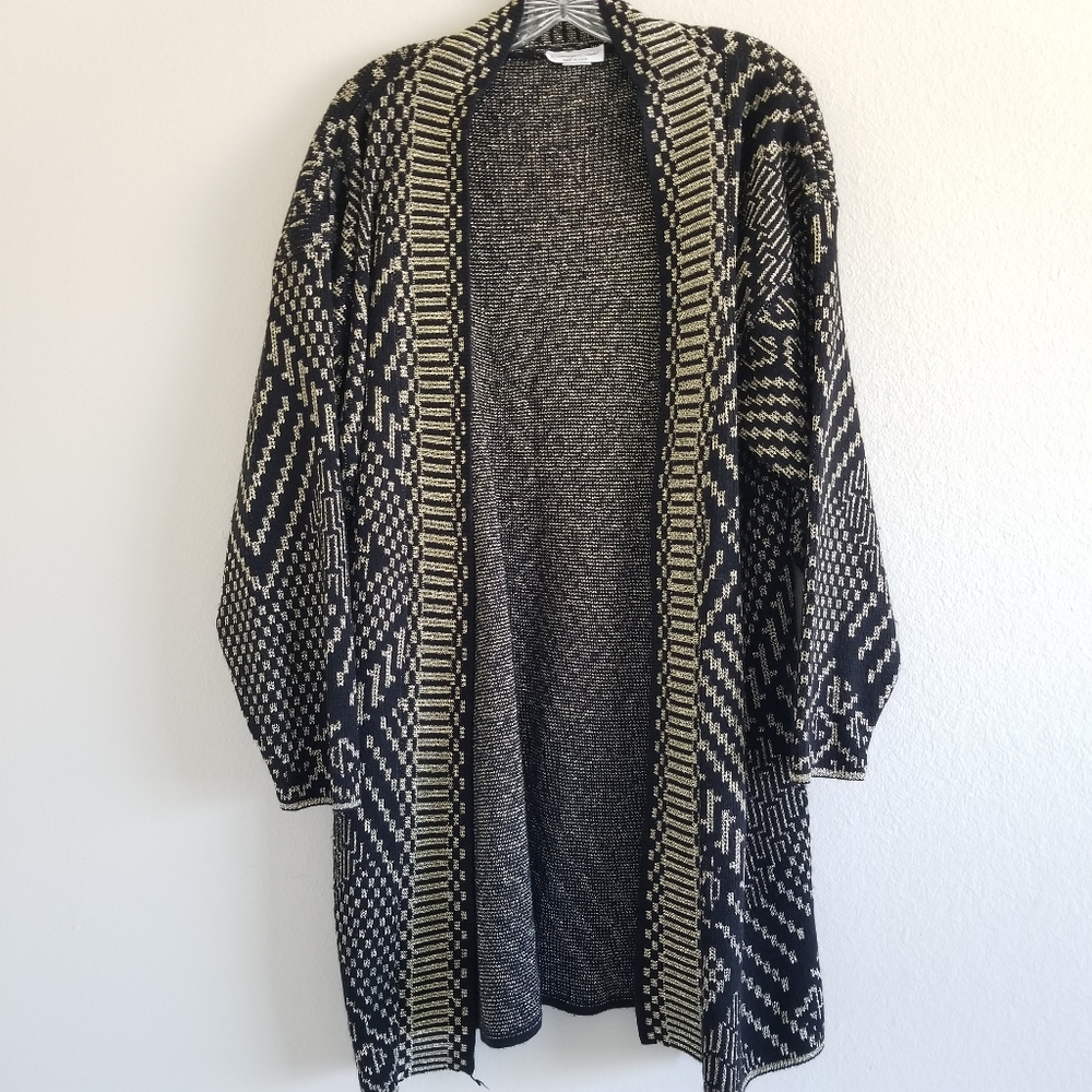 Vintage Oversize Black And Gold Open-Front Cardigan Sweater